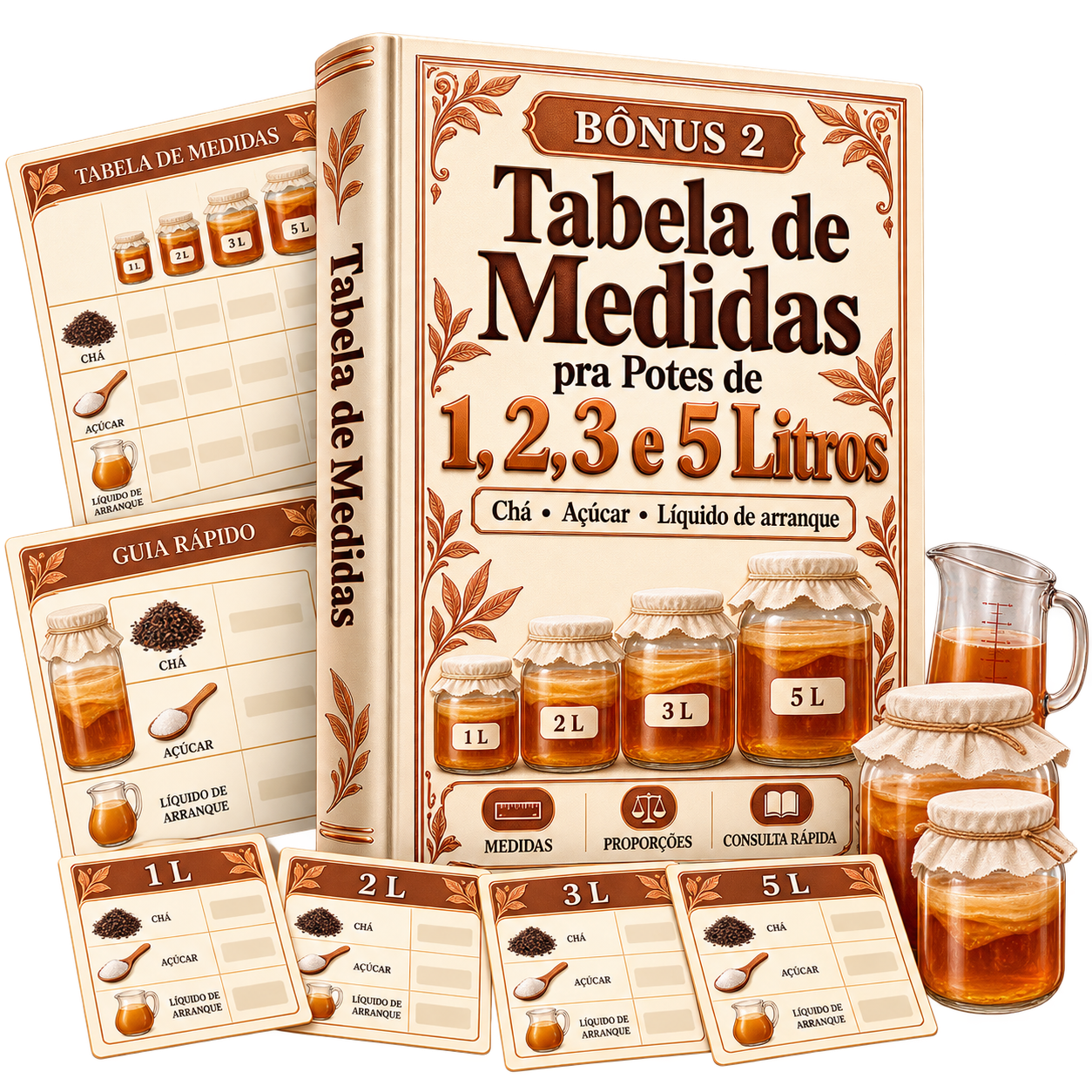 Mockup do bônus 2 com tabela de medidas para potes