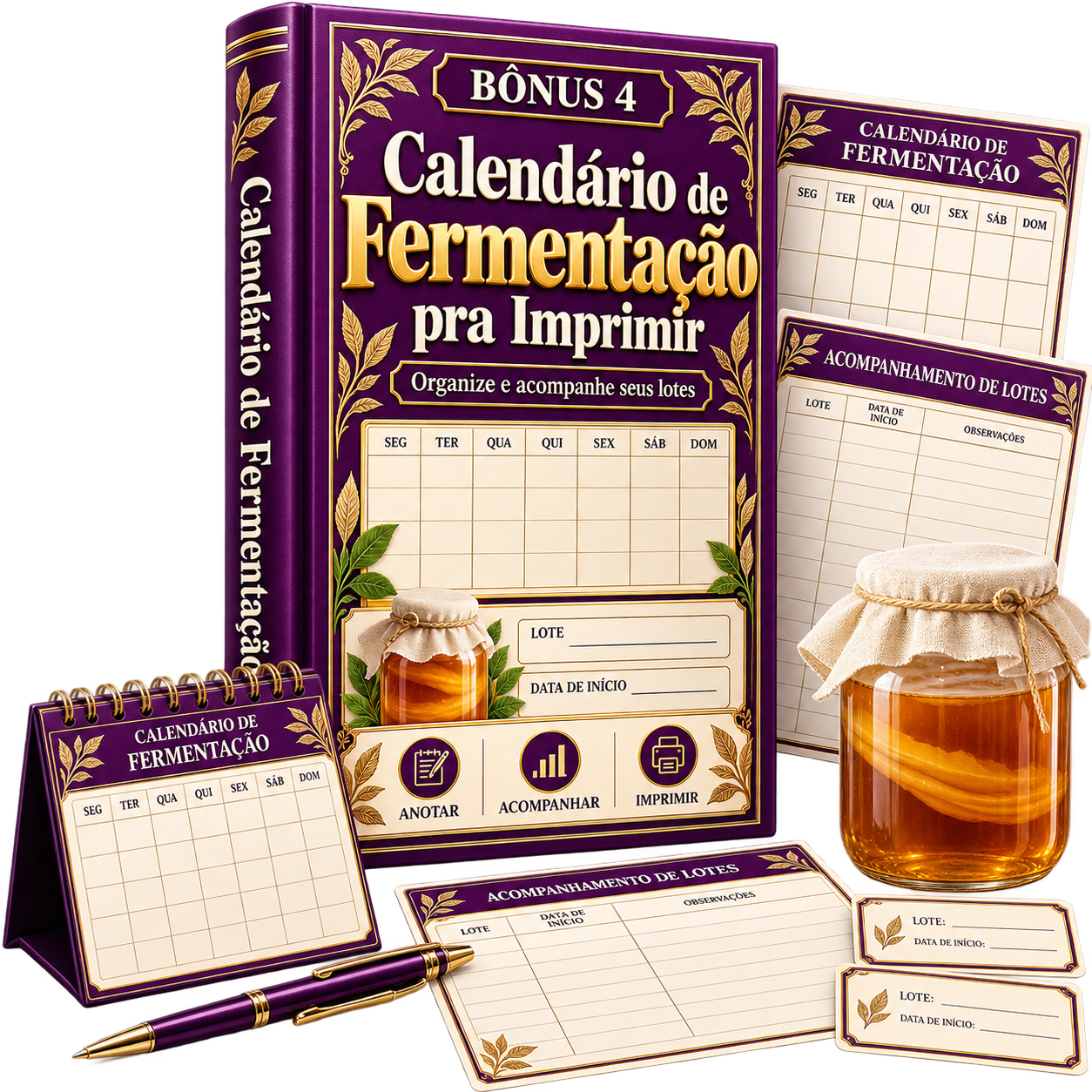 Mockup do bônus 4 com calendário de fermentação